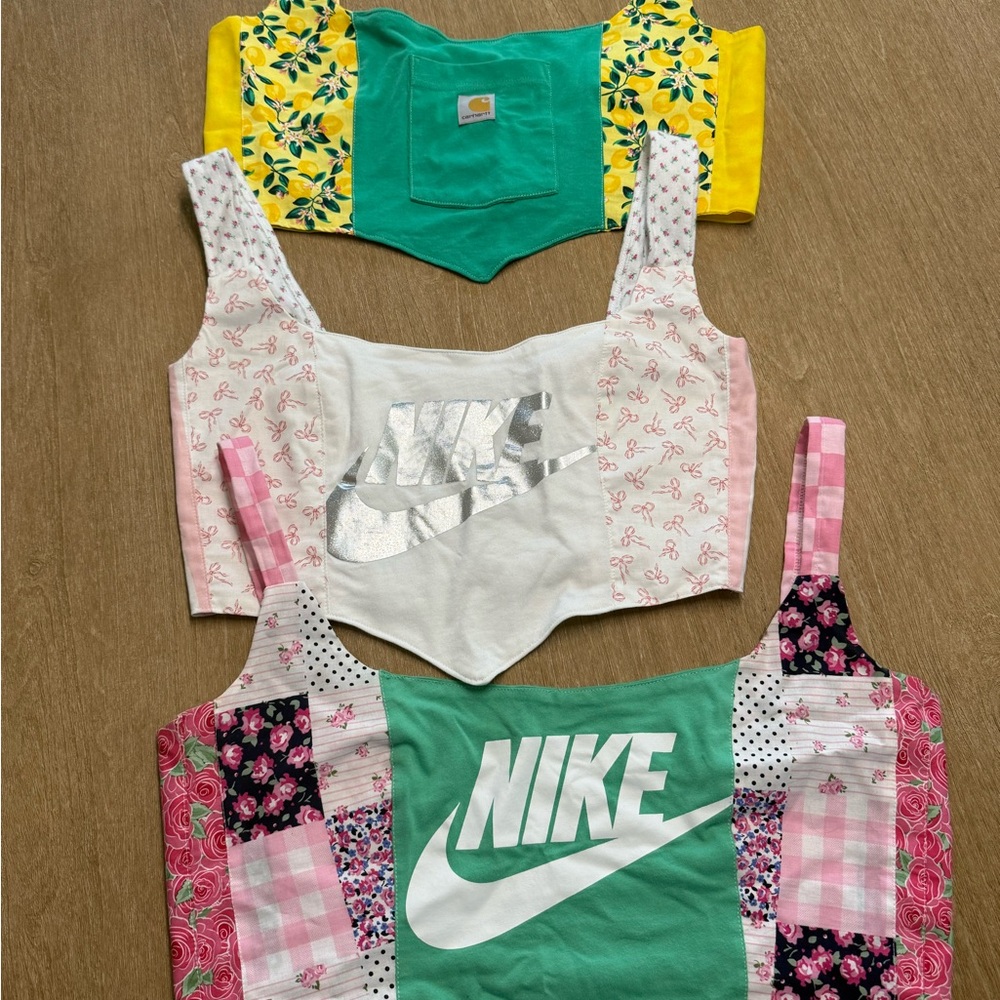 Carhartt Patchwork Crop Tops - Yellow, White, Green